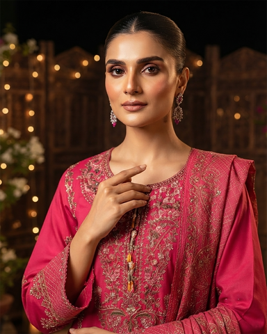 Designer Three Piece | Embroidered - Kashmiri Tanka | Premium Cotton