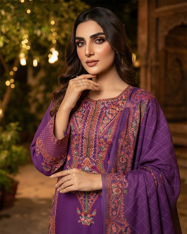 Designer Three Piece | Embroidered - Kashmiri Tanka | Premium Cotton