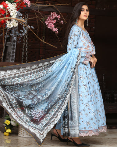 Designer Three Piece Maxi/ Frock | Floral Printed | Winter Cotton