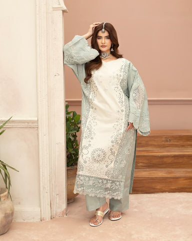 Designer Three Piece | Embroidered - Double Head | Premium Lawn