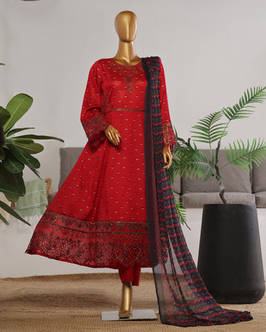 Three Piece | Fancy Embroidered Frock | Premium Jacquard