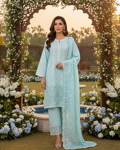 Three Piece Formals | Embroidered - White & White - Eid Special | Premium Lawn