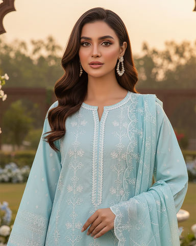 Three Piece Formals | Embroidered - White & White - Eid Special | Premium Lawn