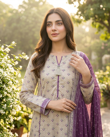 Printed Three Piece | Desginer Long Frock - Areej Casual | Premium Lawn