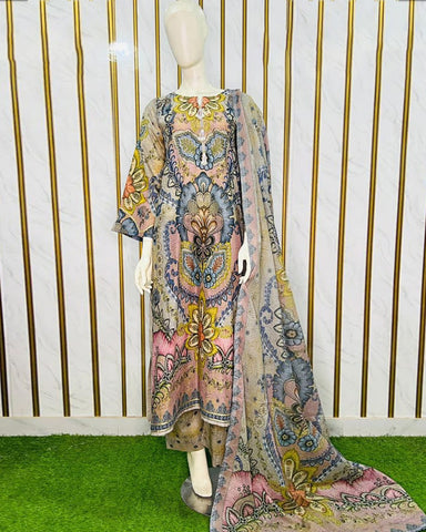 Digital Printed Three Piece | Long A/Line Shirt | Premium Lawn