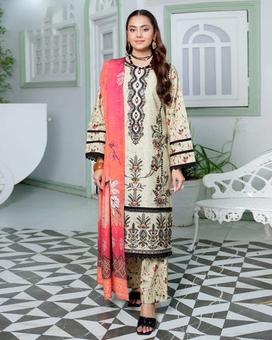 Designer Three Piece | Digital Printed Embroidered | Premium Khaddar