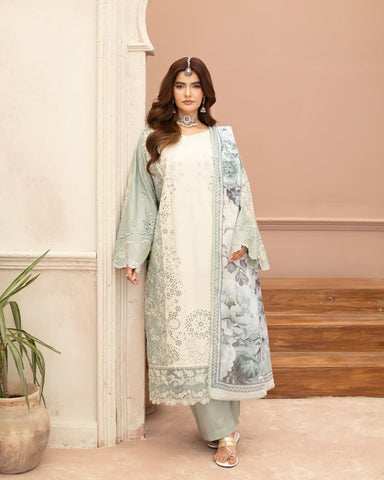 Designer Three Piece | Embroidered - Double Head | Premium Lawn