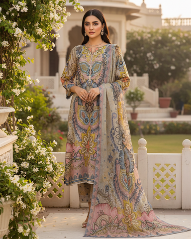 Digital Printed Three Piece | Long A/Line Shirt | Premium Lawn