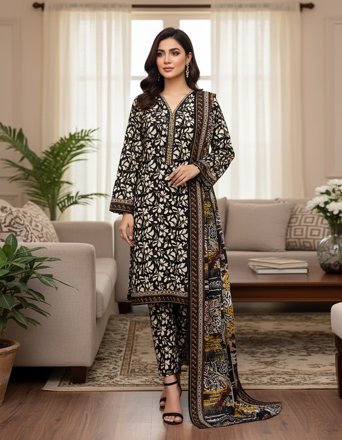Printed Three Piece | Designer | Premium Khaddar