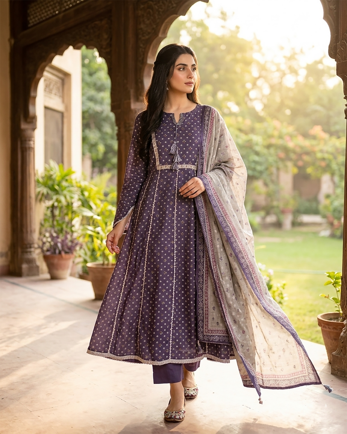 Printed Three Piece | Desginer Long Frock - Areej Casual | Premium Lawn