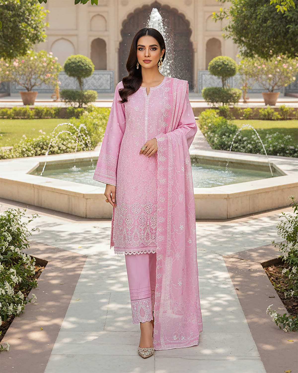 Three Piece Formals | Embroidered - White & White - Eid Special | Premium Lawn