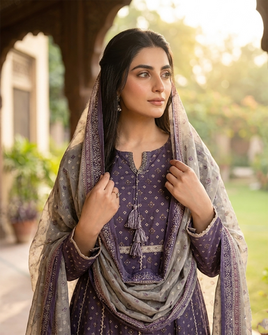Printed Three Piece | Desginer Long Frock - Areej Casual | Premium Lawn