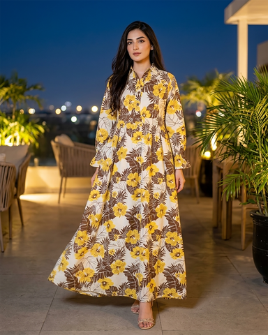 Designer Long Maxis | Printed Floral - Hania Series | Premium Lawn