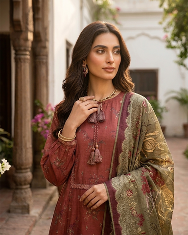 Printed Three Piece | Desginer Long Frock - Areej Casual | Premium Lawn