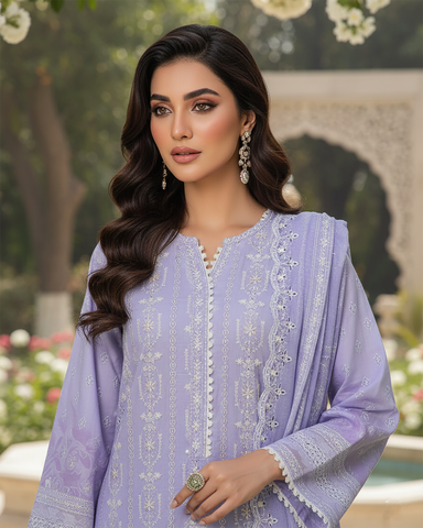 Three Piece Formals | Embroidered - White & White - Eid Special | Premium Lawn