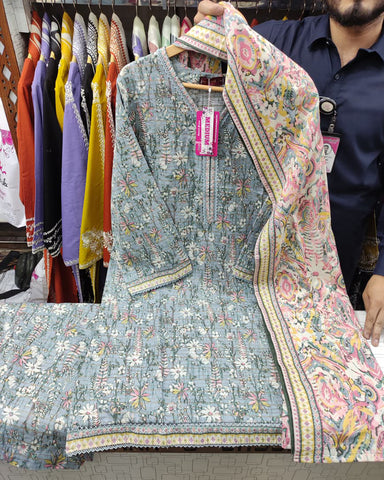 Printed Three Piece | Designer | Premium Khaddar