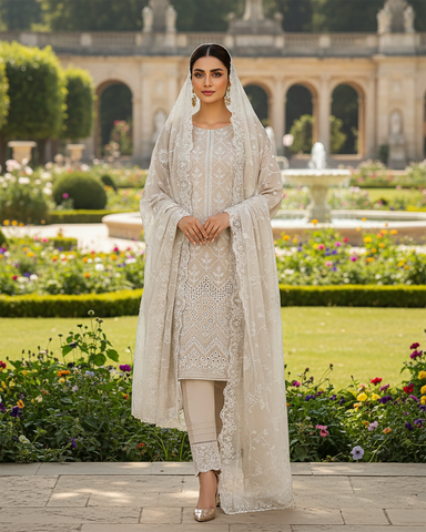 Three Piece Formals | Embroidered - White & White - Eid Special | Premium Lawn