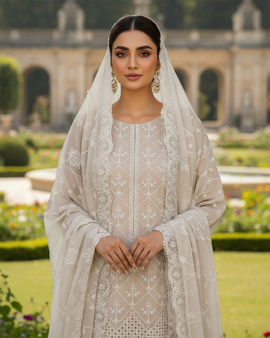 Three Piece Formals | Embroidered - White & White - Eid Special | Premium Lawn
