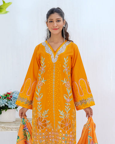 Designer Three Piece | Long Shirt | Embroidered Series