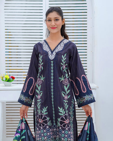 Designer Three Piece | Long Shirt | Embroidered Series