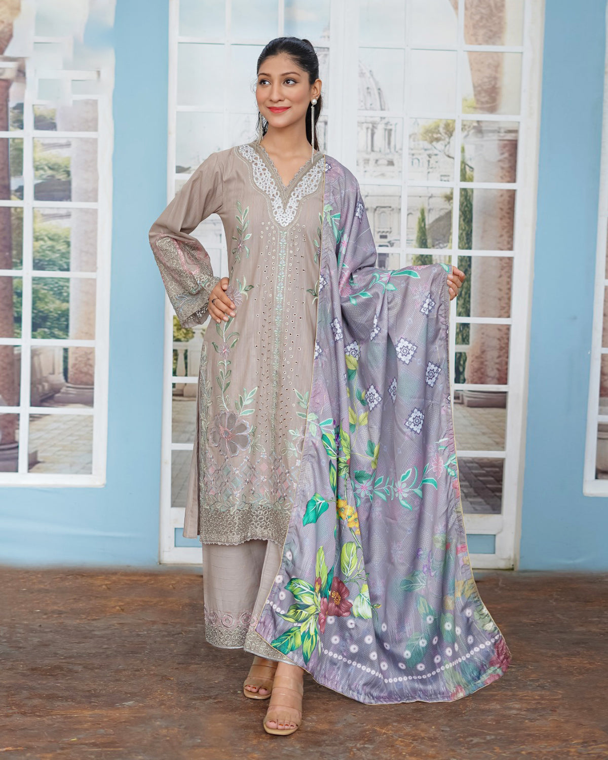 Designer Three Piece | Long Shirt | Embroidered Series