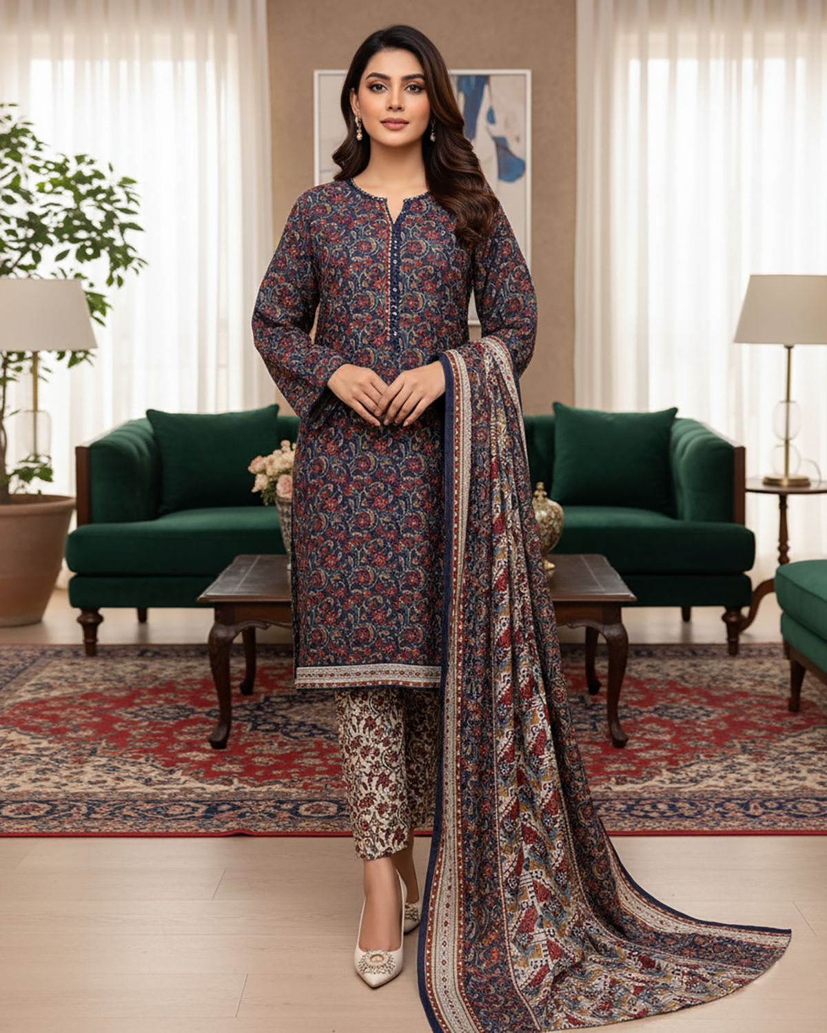 Printed Three Piece | Designer | Premium Khaddar