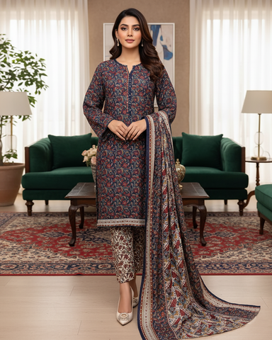 Printed Three Piece | Designer | Premium Khaddar