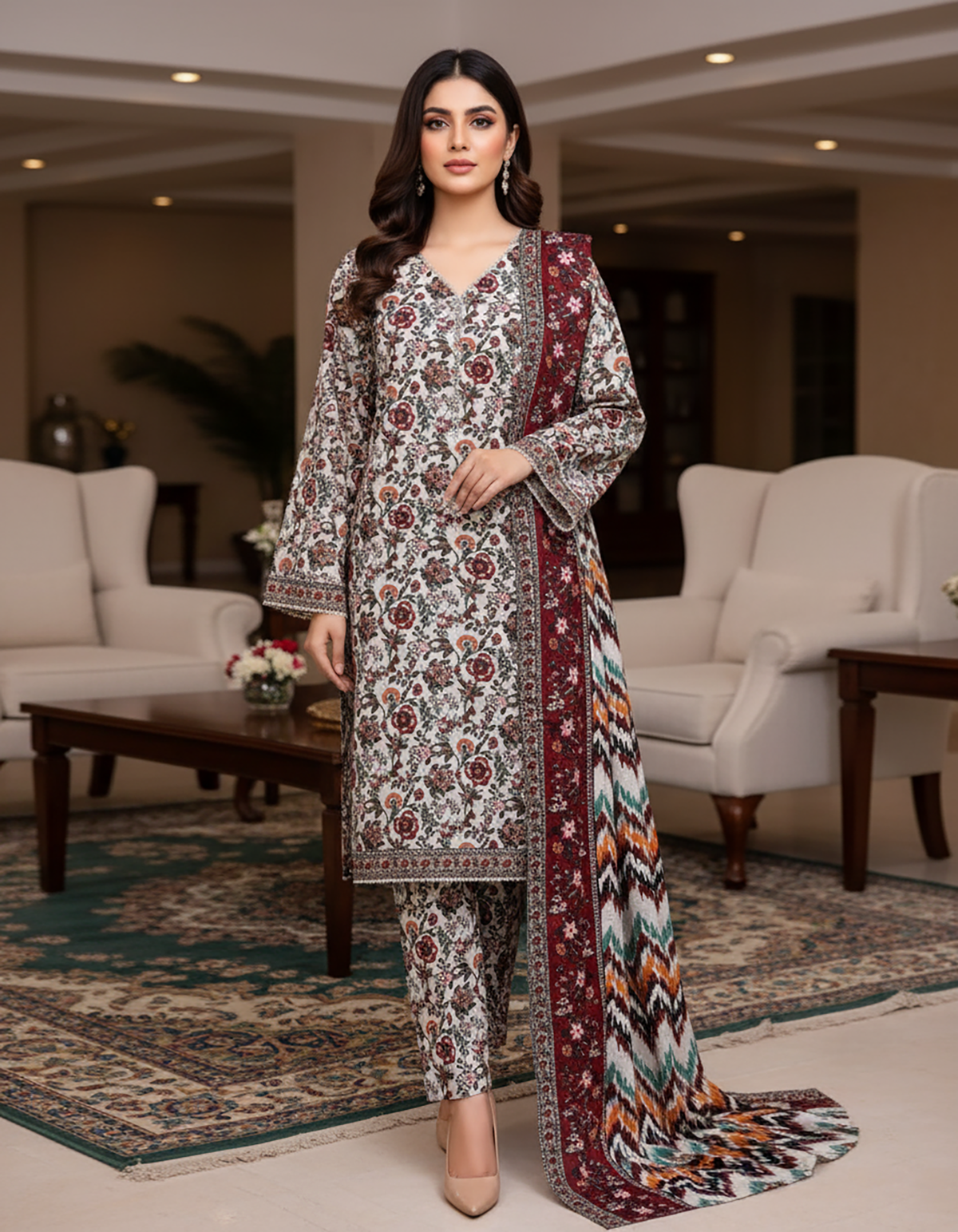Printed Three Piece | Designer | Premium Khaddar