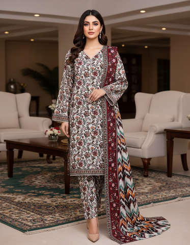 Printed Three Piece | Designer | Premium Khaddar