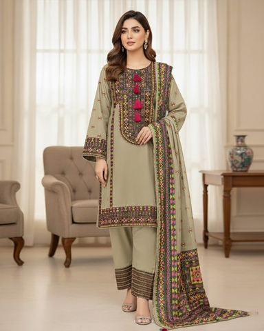 Designer Three Piece | Chilli Milli | Khaddar / Winter Cotton