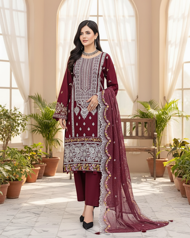 Designer Three Pieces | Elegant Embroidered | Winter Khaddar