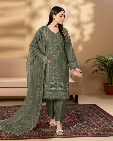 Designer Three Pieces | Inverted Heart | Winter Doria Self Cotton