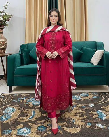 Designer Three Piece | Masakali-Buttoned Down | Premium Winter Cotton