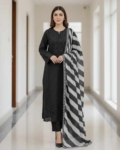 Designer Three Piece | Masakali-Buttoned Down | Premium Winter Cotton