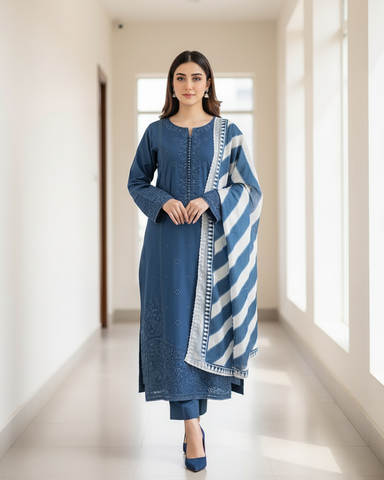 Designer Three Piece | Masakali-Buttoned Down | Premium Winter Cotton