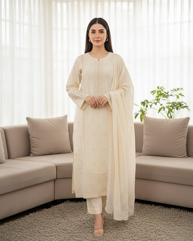 Designer Three Piece | Masakali-Buttoned Down | Premium Winter Cotton