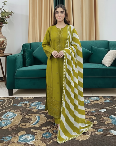 Designer Three Piece | Masakali-Buttoned Down | Premium Winter Cotton