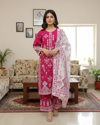 Designer Three Piece | Embroidered Betaab Long | Winter Khaddar