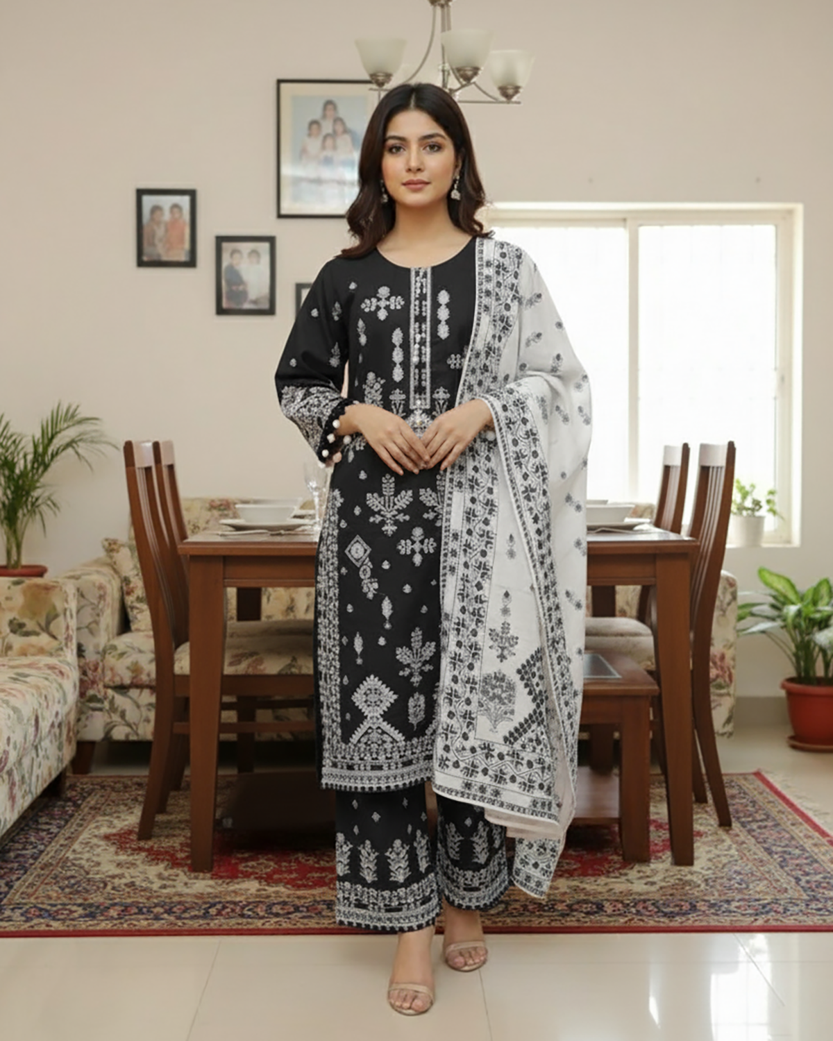 Designer Three Piece | Embroidered Betaab Long | Winter Khaddar