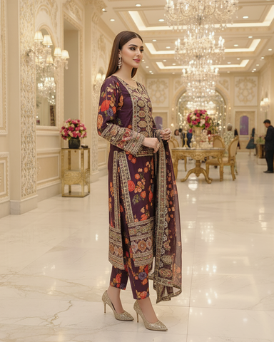 Designer Three Piece | Embroidered - Nimra | Pure Silk