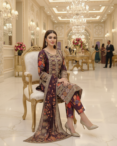 Designer Three Piece | Embroidered - Nimra | Pure Silk