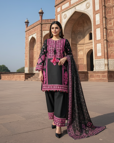 Designer Three Piece | Embroidered - Jannat | Premium Khaddar