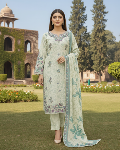 Embroidered Designer Three Piece | Printed - Rung Rallian | Winter Cotton