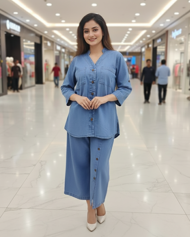 Western Denim Co-ord Set | Designer "Western" | Denim Jeans Fabric