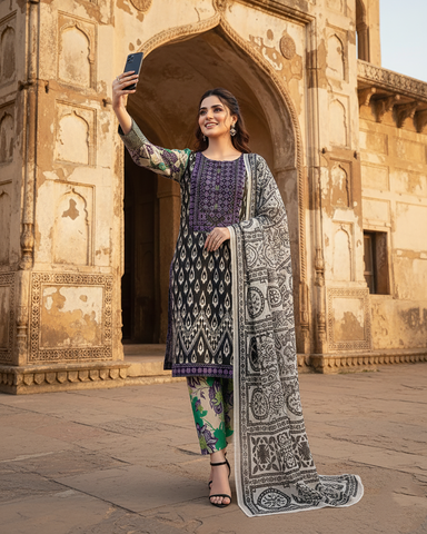 Designer Printed Three Piece | Embroidered - Sadia | Corduroy Khaddar