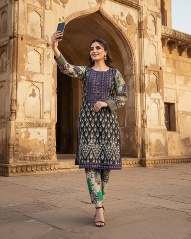 Designer Printed Three Piece | Embroidered - Sadia | Corduroy Khaddar
