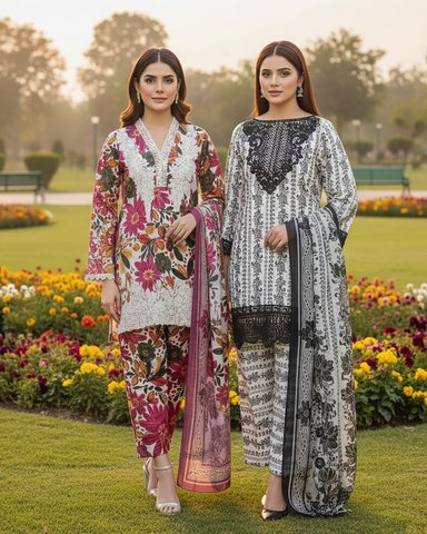 Designer Printed Three Piece | Embroidered - Iqra | Corduroy