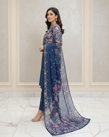 Designer Three Piece | Embroidered - Husnara | Premium Winter Dobby Cotton