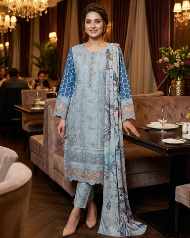 Designer Three Piece | Embroidered - Minahil | Premium Winter Cotton