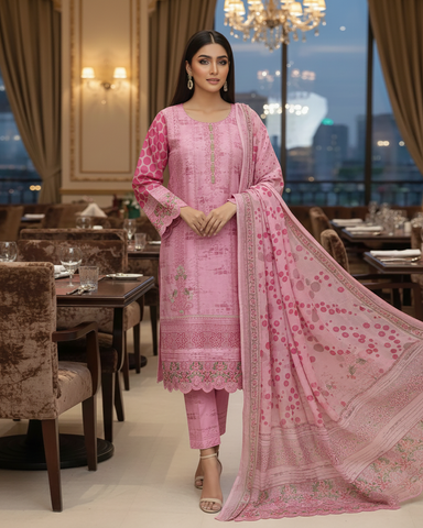 Designer Three Piece | Embroidered - Minahil | Premium Winter Cotton